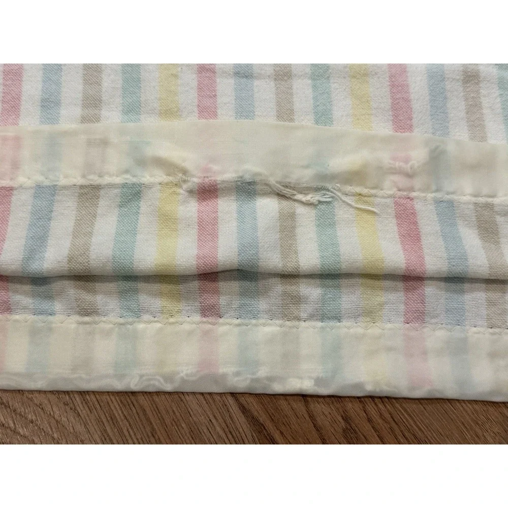 Vintage Cotton Pastel Stripe Blanket Satin Nylon Trim 78